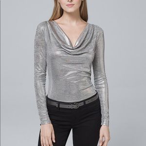 METALLIC DRAPED-NECK TOP
